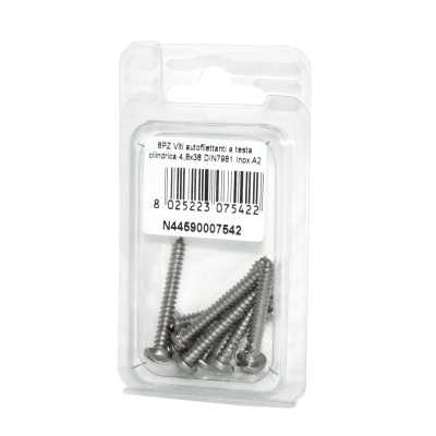 Viti autofilettanti a testa cilindrica DIN7981 Inox A2 4,8x38mm 8pz N44590007542