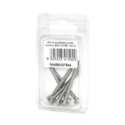 Viti autofilettanti a testa cilindrica DIN7981 Inox A2 4,8x50mm 6pz N44590007544