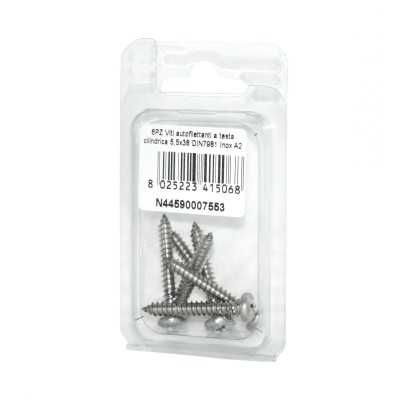 Viti autofilettanti a testa cilindrica DIN7981 Inox A2 5,5x38mm 6pz N44590007553