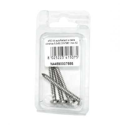 Viti autofilettanti a testa cilindrica DIN7981 Inox A2 5,5x50mm 4pz N44590007555