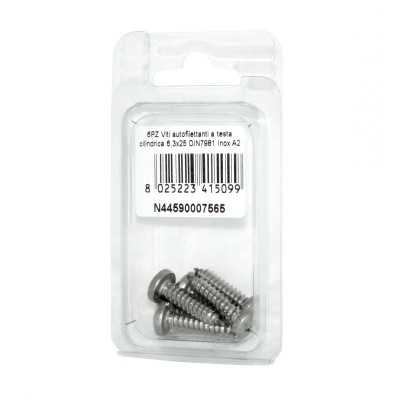 Viti autofilettanti a testa cilindrica DIN7981 Inox A2 6,3x25mm 6pz N44590007565