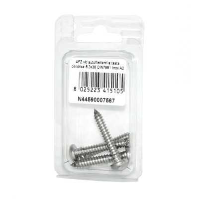 Viti autofilettanti a testa cilindrica DIN7981 Inox A2 6,3x38mm 4pz N44590007567