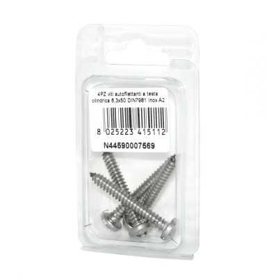Viti autofilettanti a testa cilindrica DIN7981 Inox A2 6,3x50mm 4pz N44590007569