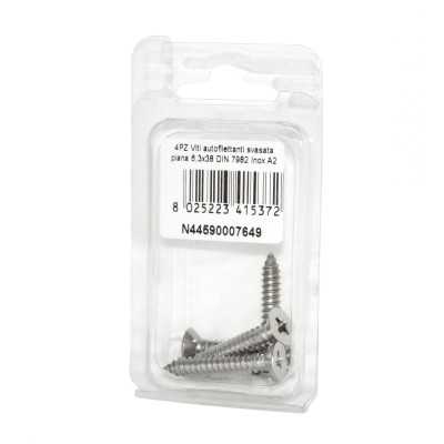 Viti autofilettanti a testa svasata piana DIN7982 Inox A2 6,3x38mm 4pz N44590007649
