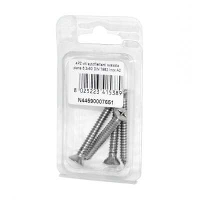 Viti autofilettanti a testa svasata piana DIN7982 Inox A2 6,3x50mm 4pz N44590007651