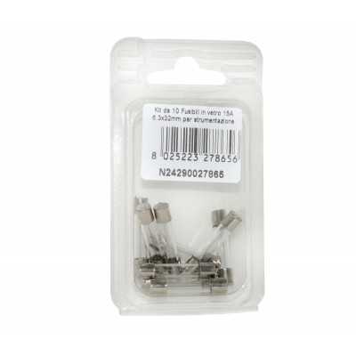Kit 10 Fusibili in vetro 15A 6.3x32mm per strumentazione N24290027865-0%