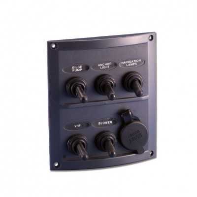 Switch panel 12V 10A 5 Switches + Cigarette lighter Black 110x125mm N50423727737