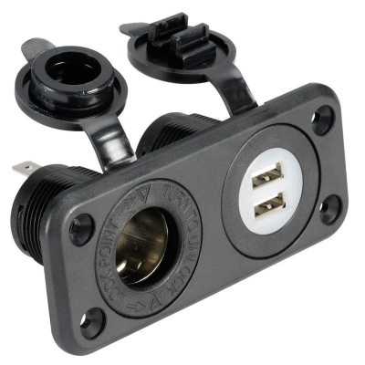 Lighter socket + double USB black 12/24V Input 5V USB Output N50523027251
