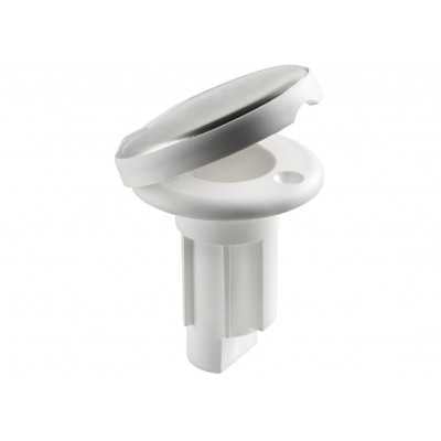 White nylon recess fit base on flat surface 3 contacts Stainless steel cap OS1100023
