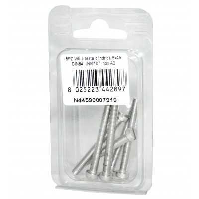 Viti a testa cilindrica con Intaglio DIN84 UNI6107 Inox A2 5x45mm 6pz N44590007919