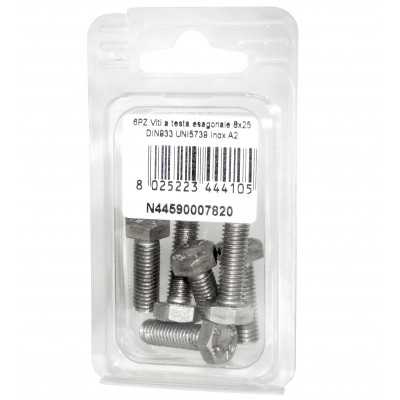 Viti a testa esagonale piana Inox A2 DIN933 UNI5739 8x25mm 6pz N44590007820