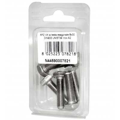 Viti a testa esagonale piana Inox A2 DIN933 UNI5739 8x30mm 6pz N44590007821