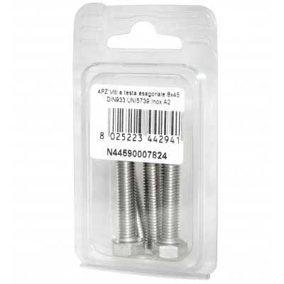Viti a testa esagonale piana Inox A2 DIN933 UNI5739 8x45mm 4pz N44590007824