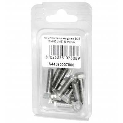 Viti a testa esagonale piana Inox A2 DIN933 UNI5739 6x25mm 10pz N44590007808