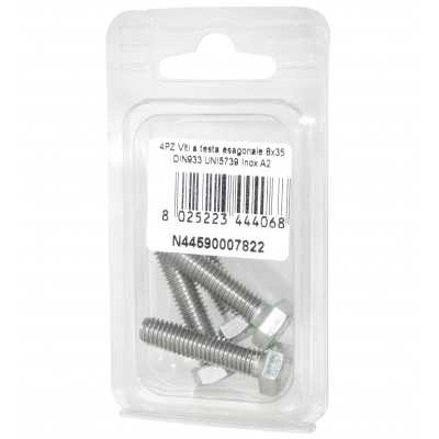 Viti a testa esagonale piana Inox A2 DIN933 UNI5739 8x35mm 4pz N44590007822