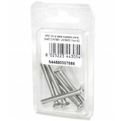 Viti a Brugola DIN7991 UNI5933 Inox A2 a testa svasata piana 5x45mm 6pz N44590007866
