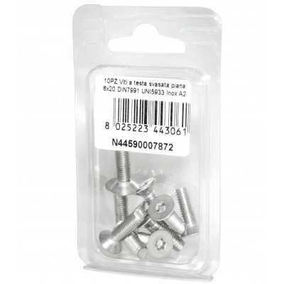 Viti a Brugola DIN7991 UNI5933 Inox A2 a testa svasata piana 6x20mm 10pz N44590007872