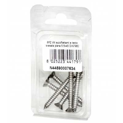 Viti autofilettanti a testa svasata piana DIN7982 Inox A2 5,5x45mm 6pz N44590007634