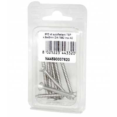 Viti autofilettanti a testa svasata piana DIN7982 Inox A2 4,8x45mm 8pz N44590007620