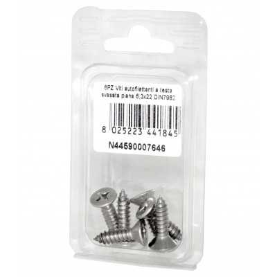Viti autofilettanti a testa svasata piana DIN7982 Inox A2 6,3x22mm 6pz N44590007646