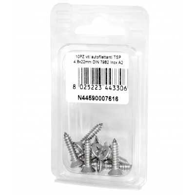 Viti autofilettanti a testa svasata piana DIN7982 Inox A2 4,8x22mm 10pz N44590007616