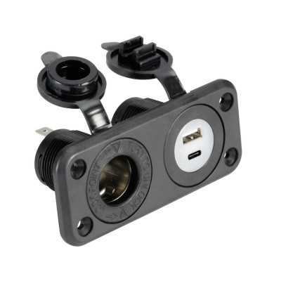 Presa accendisigari nera 12/24V 5V 4.8A con doppia USB-A + USB-C OS1451606-18%