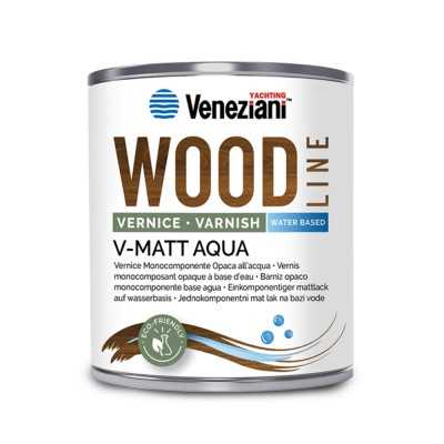 Veneziani WOOD V-MATT AQUA 7W6.314 2.5L Vernice opaca Monocomponente YM473COL524 per ambienti aggressivi come ambienti marini...