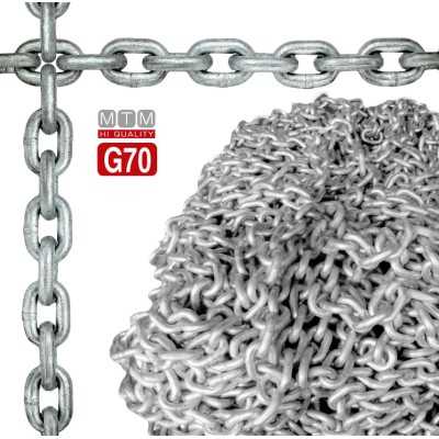 High resistance G70 Galvanized Steel Calibrated Chain Ø10mm 100mt 28x14mm 240kg MT0110710100